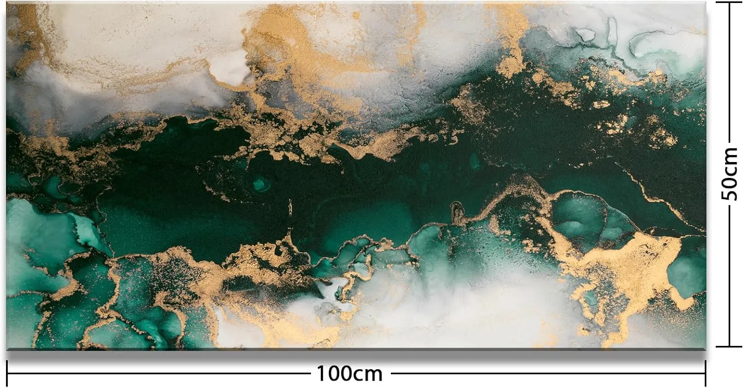 YARUITU Green Abstract Wall Art,Modern Emerald Green Gold Fluid Ink Art Marble Canvas Wall Art, Emerald Green Wall Decor for Living Room Bedroom Bathroom Office Ready to Hang 40" x 20"
