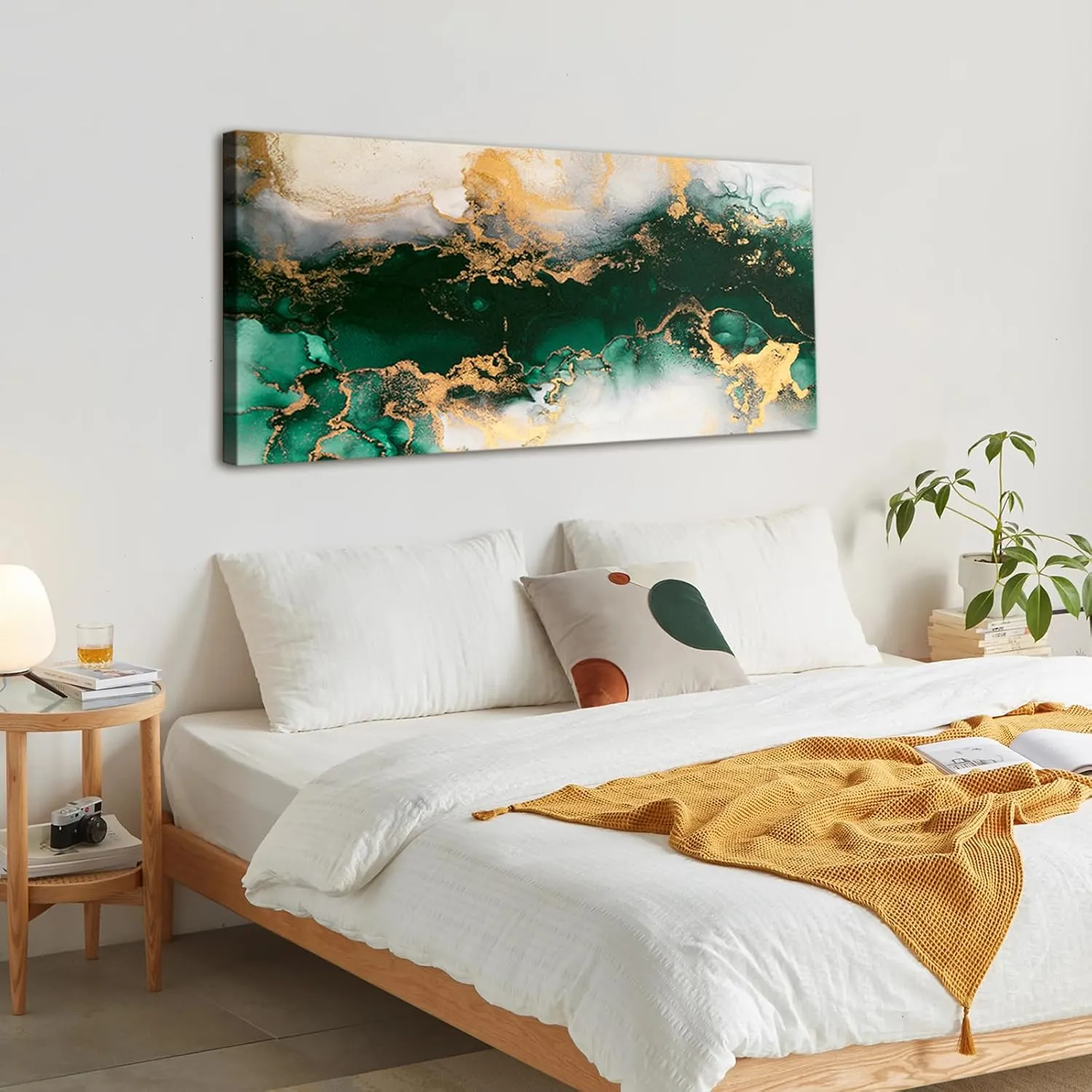 YARUITU Green Abstract Wall Art,Modern Emerald Green Gold Fluid Ink Art Marble Canvas Wall Art, Emerald Green Wall Decor for Living Room Bedroom Bathroom Office Ready to Hang 40" x 20"