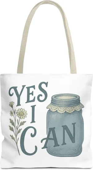 Yes I Can Canning Tote Bag, Rustic Farmhouse Canvas Bag, Cottagecore Mason Jar Tote, Reusable Homesteader Gift for Canners