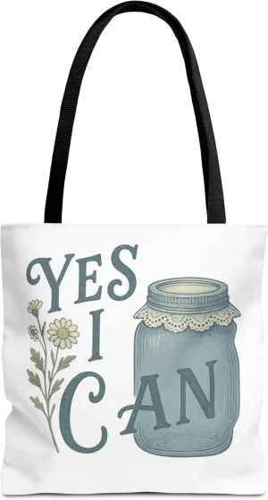 Yes I Can Canning Tote Bag, Rustic Farmhouse Canvas Bag, Cottagecore Mason Jar Tote, Reusable Homesteader Gift for Canners