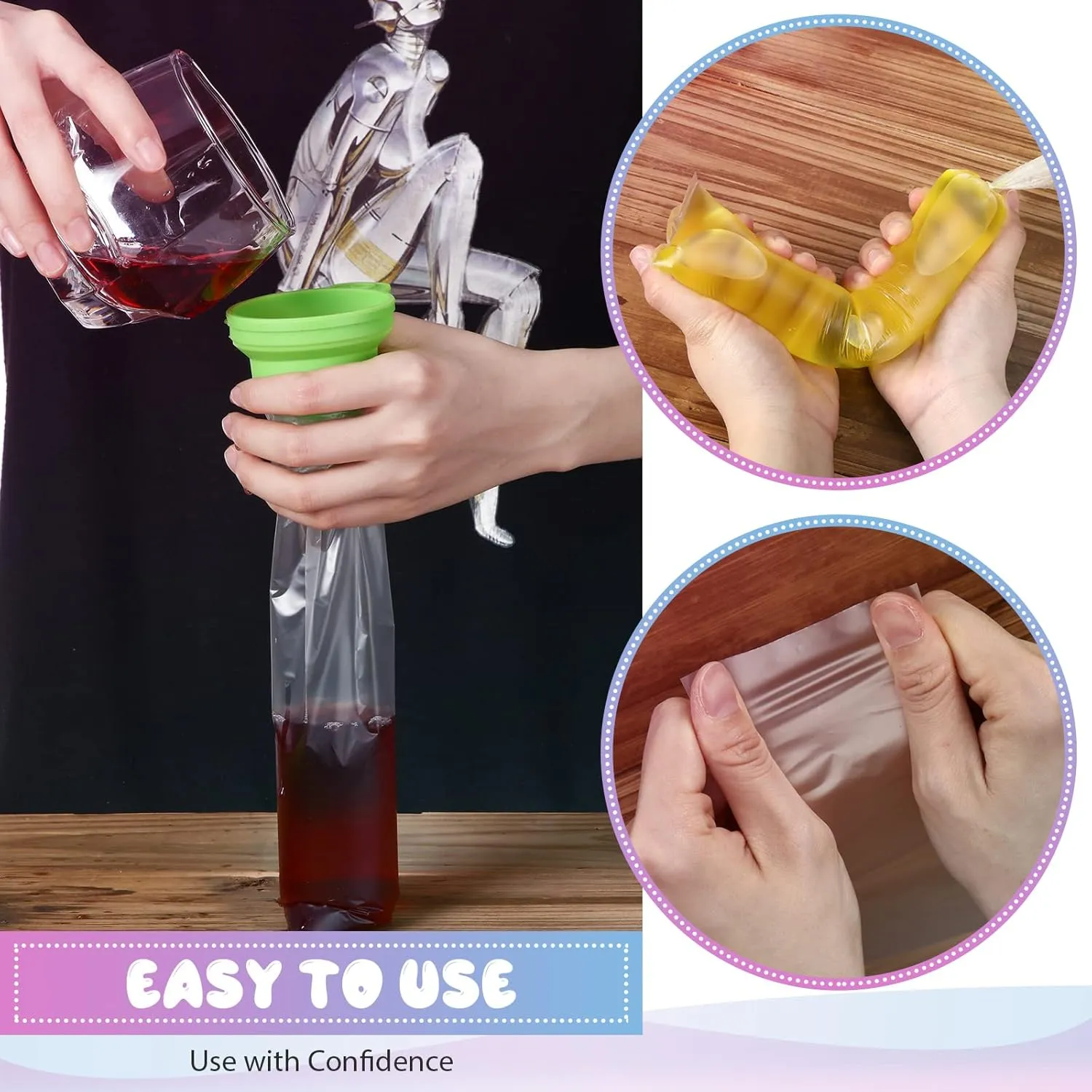 Yexiya Ice Lolly Bags Plastic Ice Cream Mold Bags Disposable Freeze Juice DIY Lolly Pouch with Silicone Funnel for Making Yogurt Candy, 2.8 x 13 Inch(1000 Pcs)