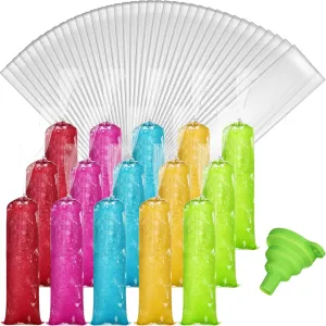 Yexiya Ice Lolly Bags Plastic Ice Cream Mold Bags Disposable Freeze Juice DIY Lolly Pouch with Silicone Funnel for Making Yogurt Candy, 2.8 x 13 Inch(1000 Pcs)