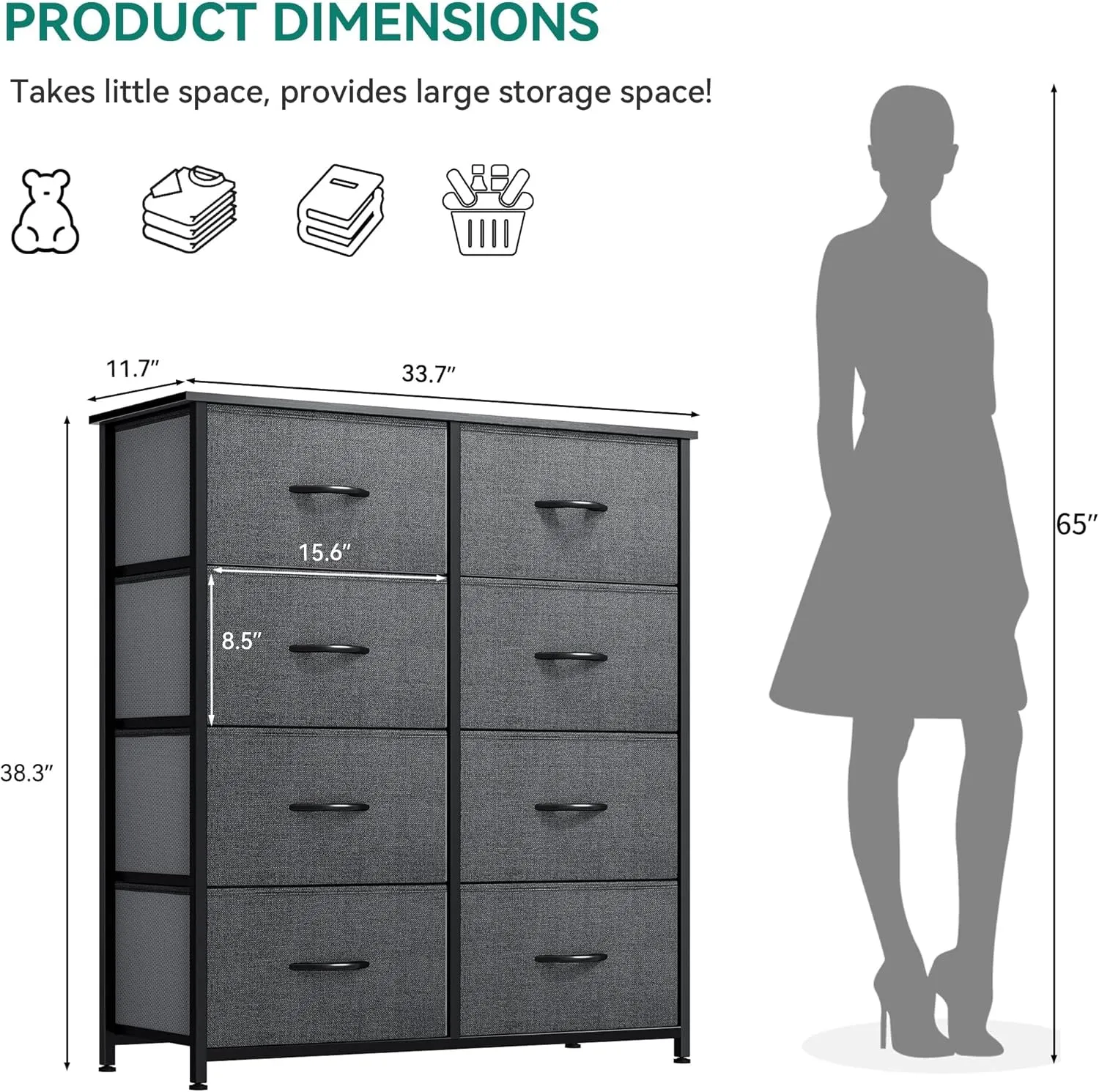 YITAHOME Dresser for Bedroom, Fabric Dresser with 8 Drawers, Tall Chest of Drawers for Closet