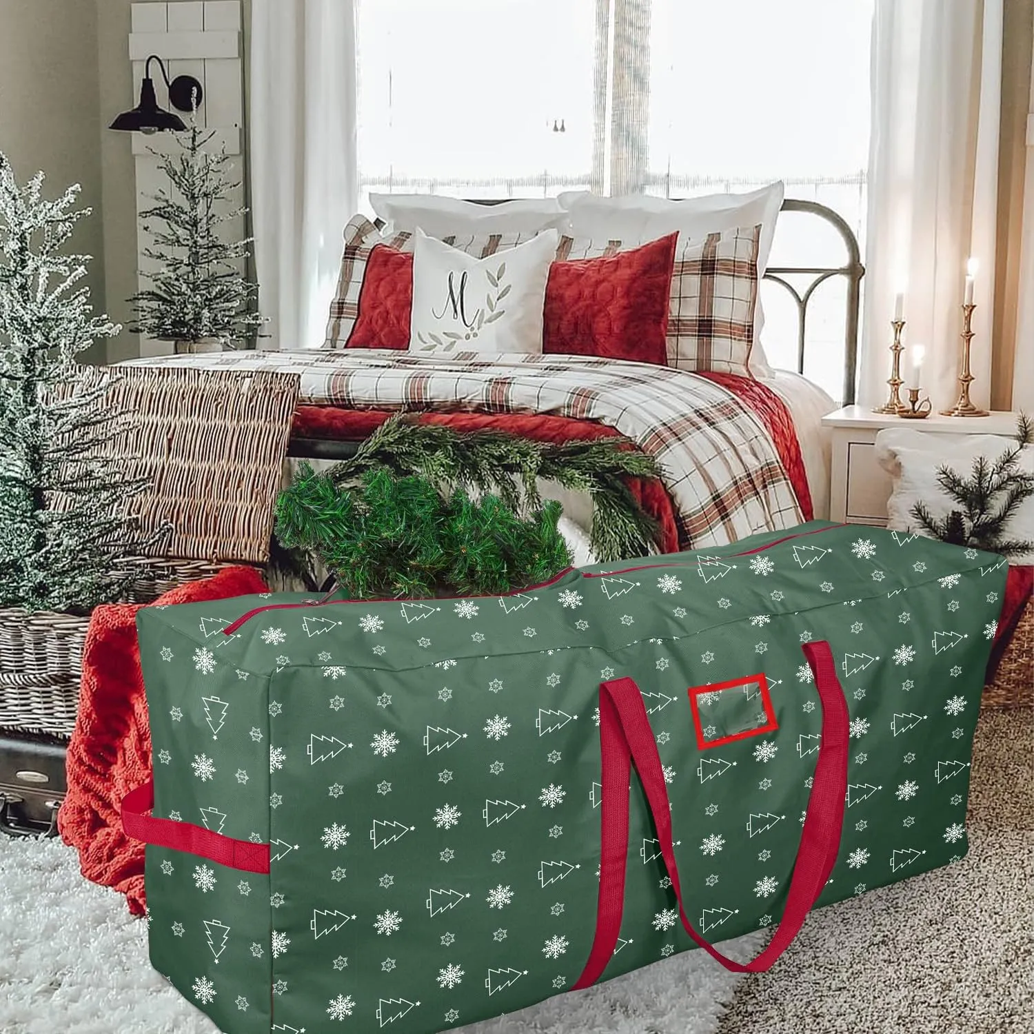 YIYA Christmas Tree Storage Bag for 7.5 Ft Artificial Tree Large Christmas Tree Bag with Handles 600D Oxford Fabric Christmas Tree Storage Container for Outside Decorations (Green)