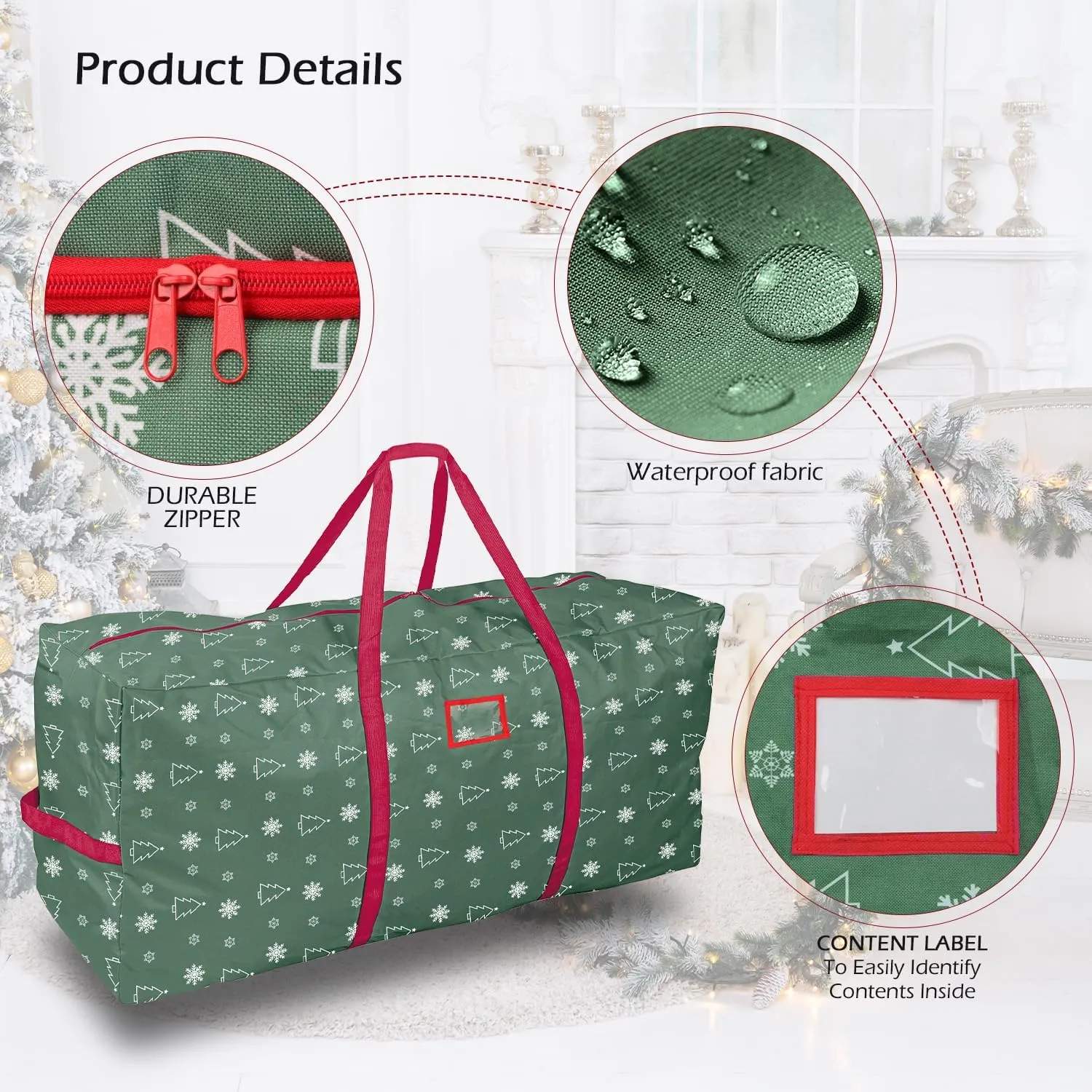 YIYA Christmas Tree Storage Bag for 7.5 Ft Artificial Tree Large Christmas Tree Bag with Handles 600D Oxford Fabric Christmas Tree Storage Container for Outside Decorations (Green)