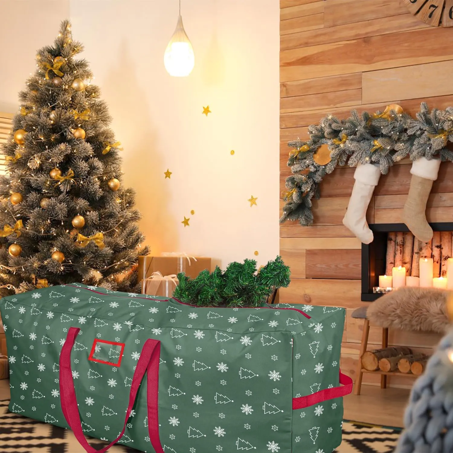 YIYA Christmas Tree Storage Bag for 7.5 Ft Artificial Tree Large Christmas Tree Bag with Handles 600D Oxford Fabric Christmas Tree Storage Container for Outside Decorations (Green)
