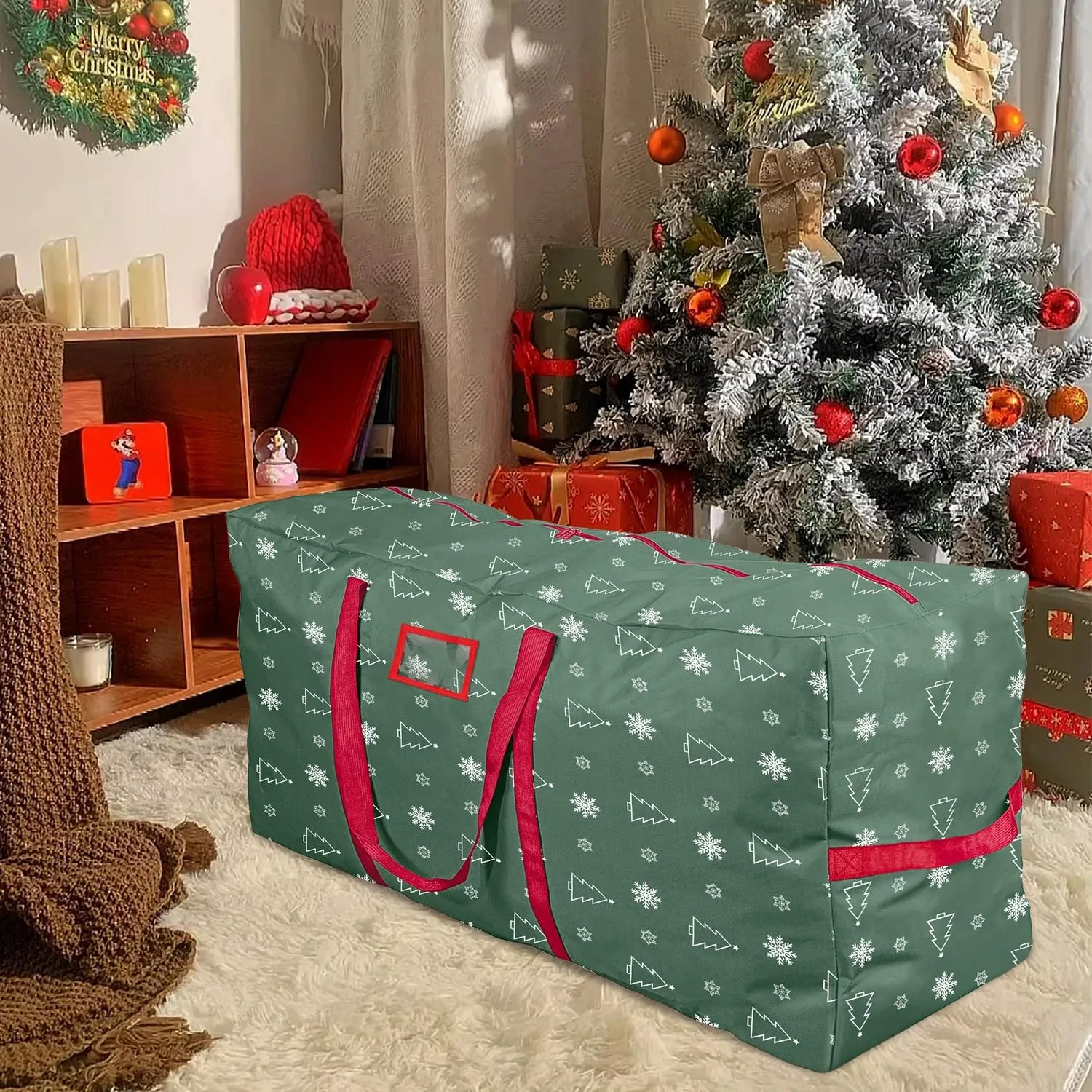 YIYA Christmas Tree Storage Bag for 7.5 Ft Artificial Tree Large Christmas Tree Bag with Handles 600D Oxford Fabric Christmas Tree Storage Container for Outside Decorations (Green)