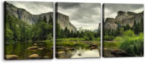 Yosemite National Park Canvas Wall Art Decor 3 Pieces Landscape Wall Art Clear Water Lake Mountain Pictures Painting Prints on Canvas Modern Decoration Stretched Framed Ready to Hang - 12"x16"x3 Panel