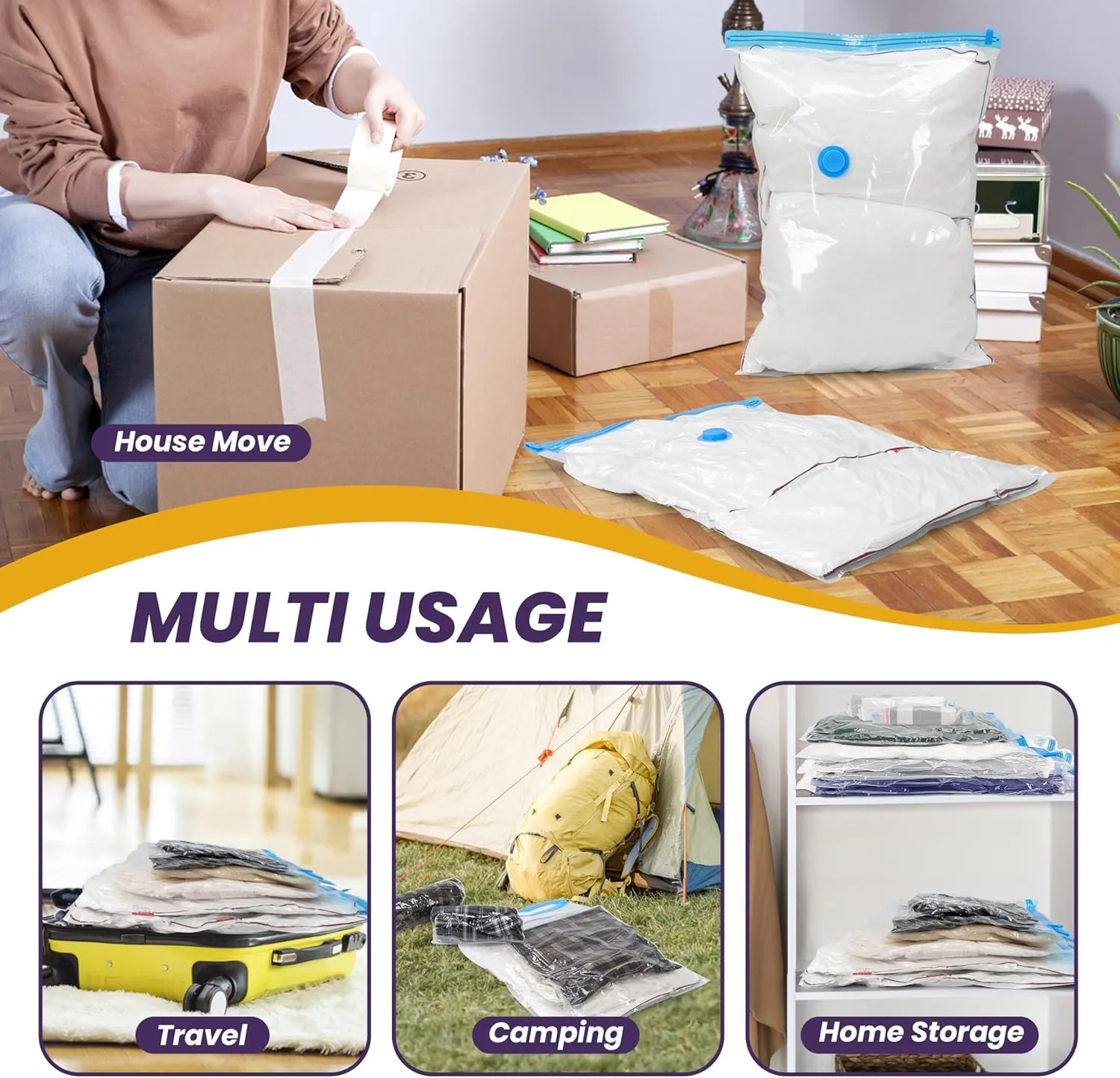 YSSOA 32 Combo Vacuum Seal Bags (5 Jumbo/5 L/6 M/6 S/5 Roll M/5 Roll S) 80% Space Saver Bags with Travelling Pump for Quilts and Blankets Storage