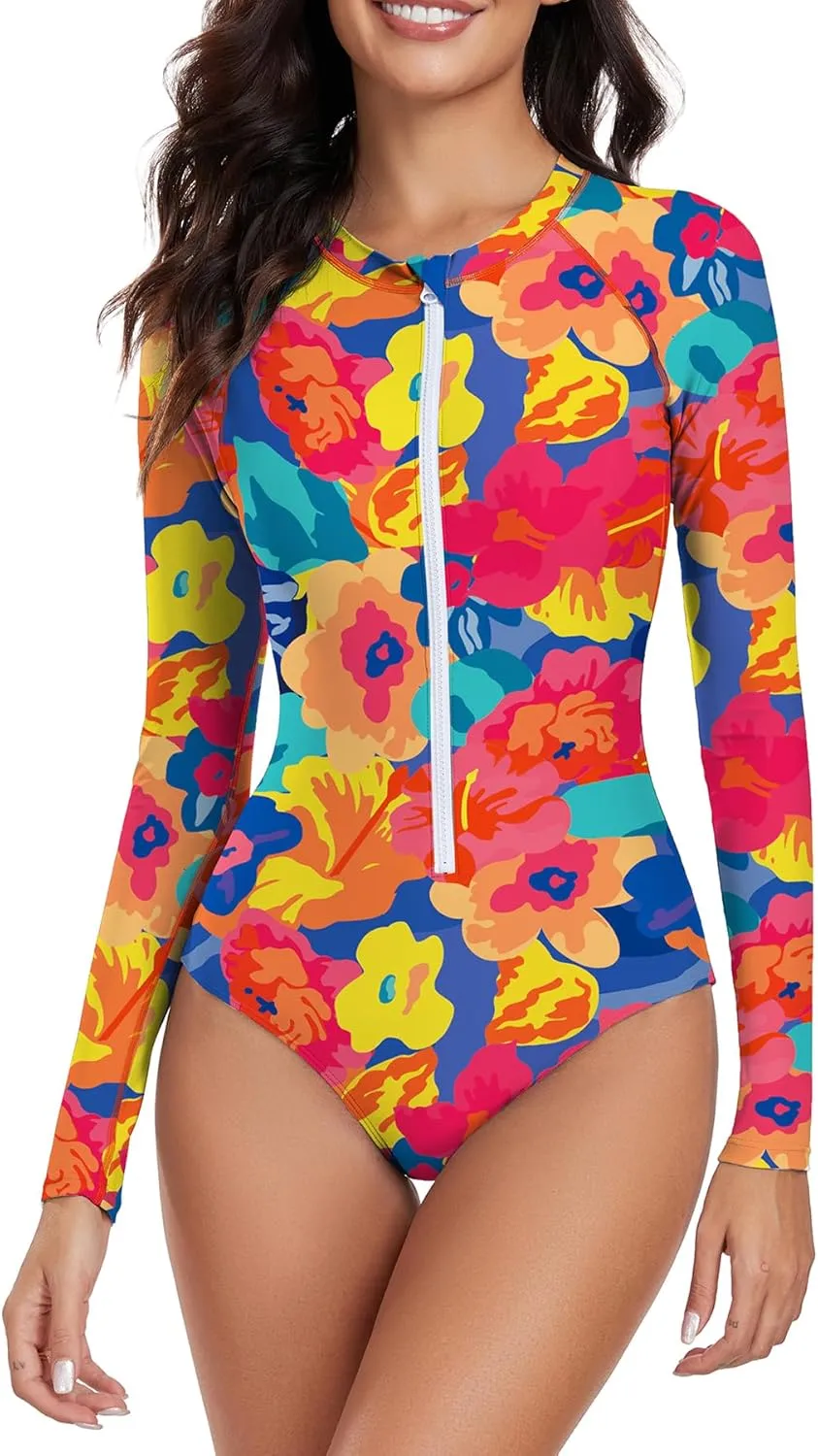 Zando Long Sleeve Rash Guard Swimsuit Women One Piece Swimsuit for Women Long Sleeve Bathing Suit Athletic Rashguard