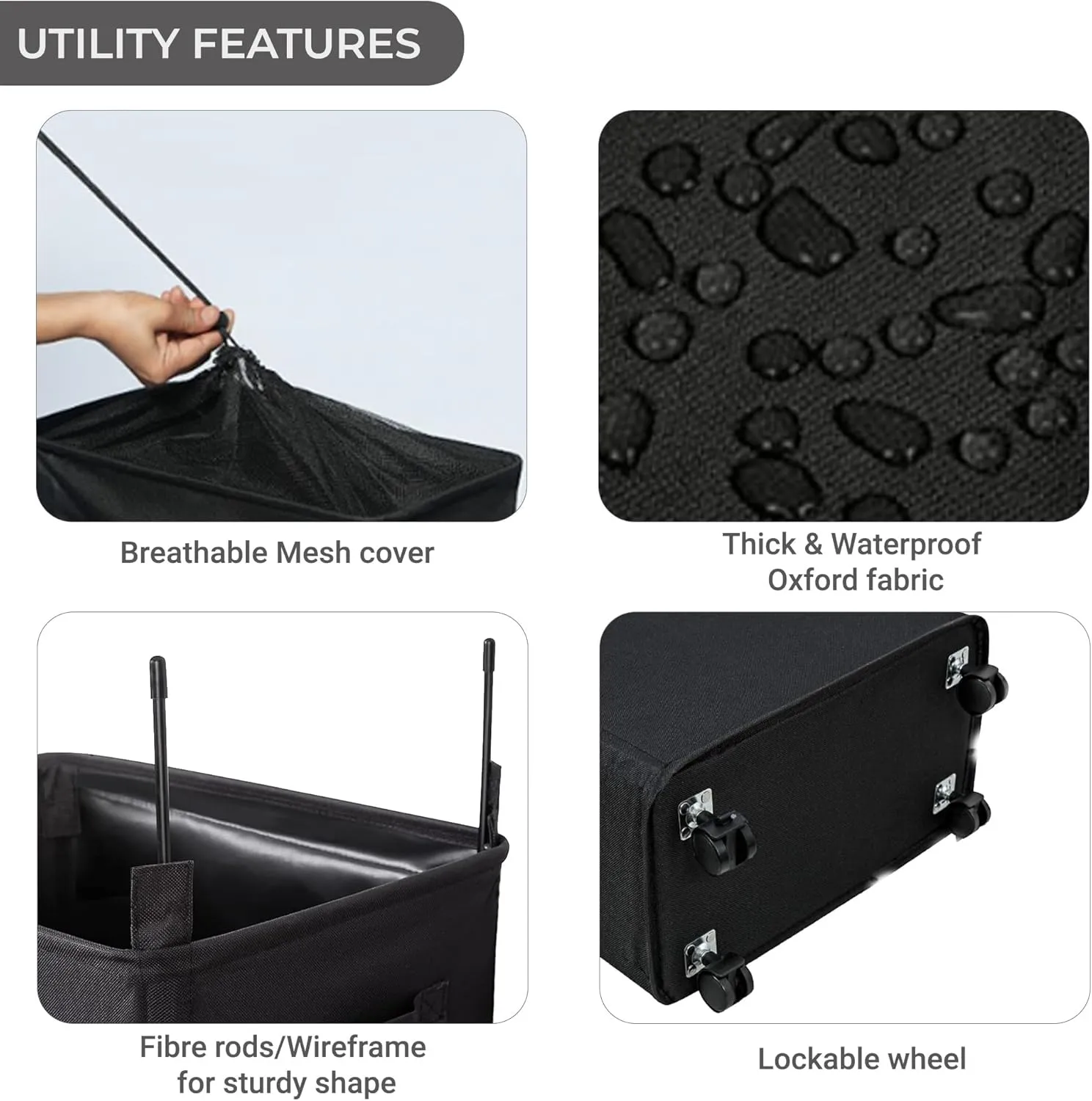 ZERO JET LAG Slim Rolling Laundry Hamper - Roll Hamper On Wheels - Standable Corner Bin - 52L Handy Storage Basket - Slim Laundry Basket - Waterproof Dirty Clothes Hamper - 15×8×22" (22 Inches, Black)
