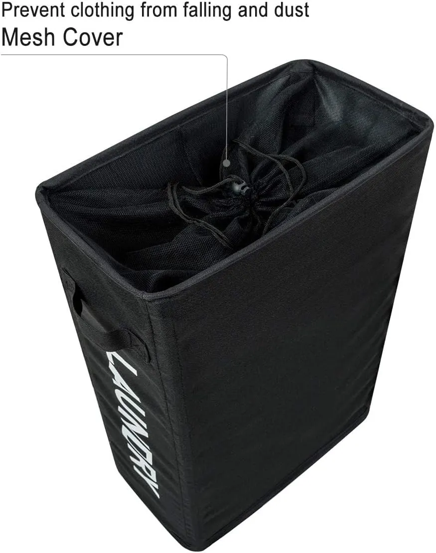 ZERO JET LAG Slim Rolling Laundry Hamper - Roll Hamper On Wheels - Standable Corner Bin - 52L Handy Storage Basket - Slim Laundry Basket - Waterproof Dirty Clothes Hamper - 15×8×22" (22 Inches, Black)
