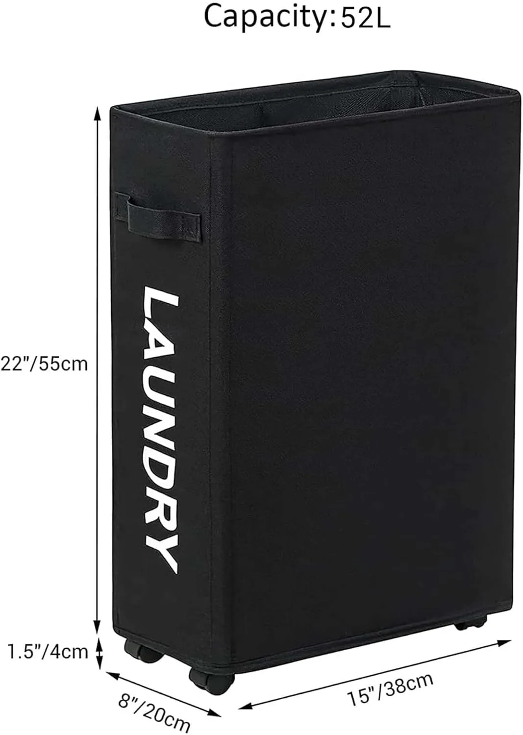 ZERO JET LAG Slim Rolling Laundry Hamper - Roll Hamper On Wheels - Standable Corner Bin - 52L Handy Storage Basket - Slim Laundry Basket - Waterproof Dirty Clothes Hamper - 15×8×22" (22 Inches, Black)