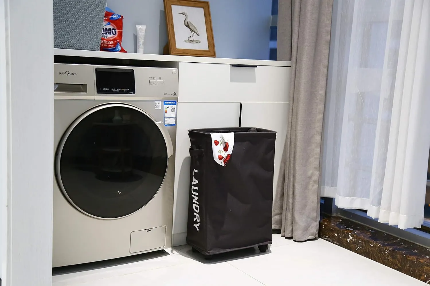 ZERO JET LAG Slim Rolling Laundry Hamper - Roll Hamper On Wheels - Standable Corner Bin - 52L Handy Storage Basket - Slim Laundry Basket - Waterproof Dirty Clothes Hamper - 15×8×22" (22 Inches, Black)