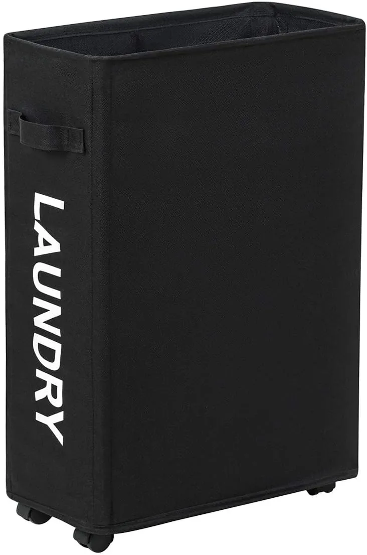 ZERO JET LAG Slim Rolling Laundry Hamper - Roll Hamper On Wheels - Standable Corner Bin - 52L Handy Storage Basket - Slim Laundry Basket - Waterproof Dirty Clothes Hamper - 15×8×22" (22 Inches, Black)