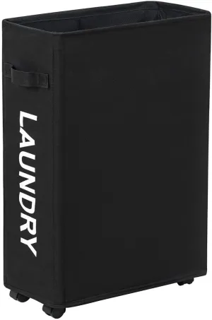 ZERO JET LAG Slim Rolling Laundry Hamper - Roll Hamper On Wheels - Standable Corner Bin - 52L Handy Storage Basket - Slim Laundry Basket - Waterproof Dirty Clothes Hamper - 15×8×22" (22 Inches, Black)