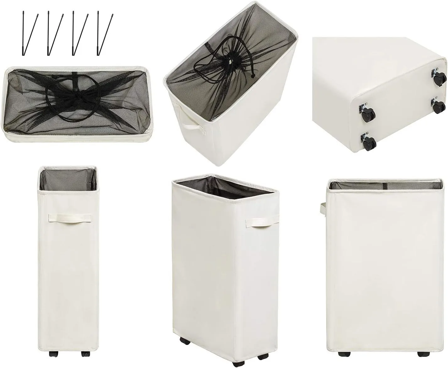 ZERO JET LAG Slim Rolling Laundry Hamper - Standable Corner Design - Handy Storage Bin Laundry Basket - 52L Storage Bin - Slim Hamper with Wheels - 15×8×22" (22" Beige)