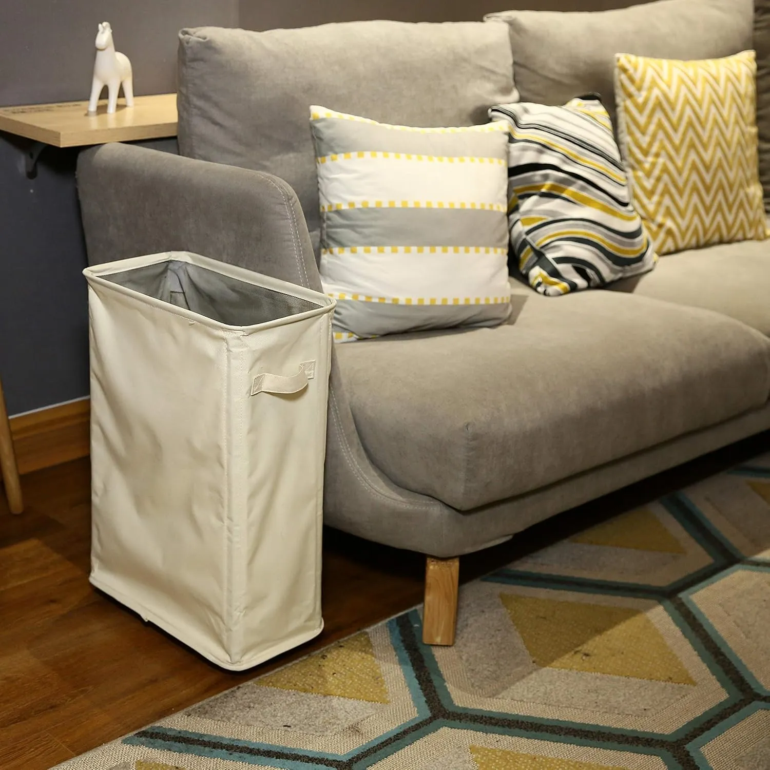 ZERO JET LAG Slim Rolling Laundry Hamper - Standable Corner Design - Handy Storage Bin Laundry Basket - 52L Storage Bin - Slim Hamper with Wheels - 15×8×22" (22" Beige)
