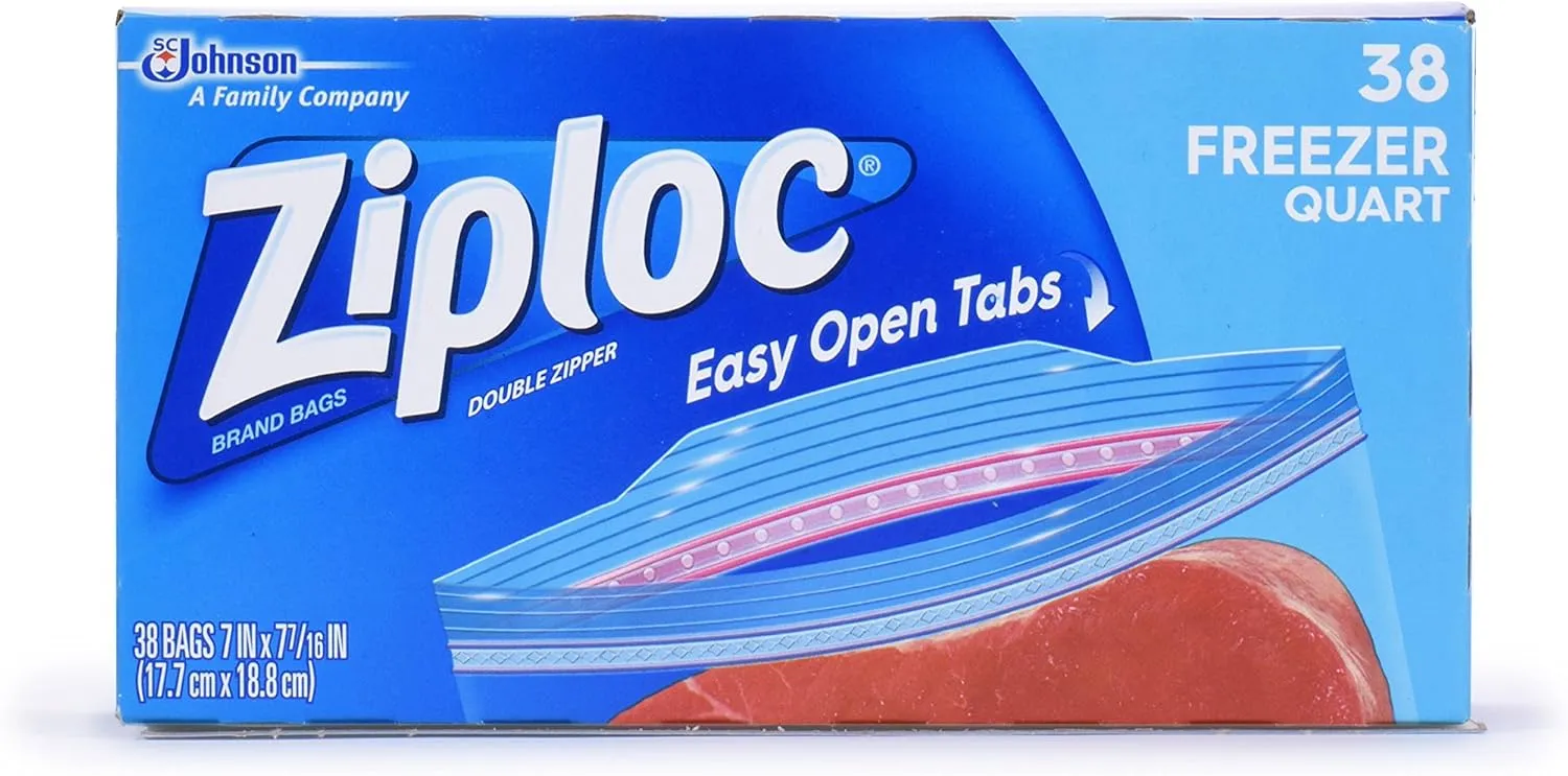 Ziploc Quart Food Storage Freezer Bags, Grip 'n Seal Technology for Easier Grip, Open, and Close, 38 Count, Pack of 3 (114 Total Bags)