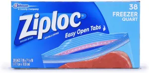 Ziploc Quart Food Storage Freezer Bags, Grip 'n Seal Technology for Easier Grip, Open, and Close, 38 Count, Pack of 3 (114 Total Bags)