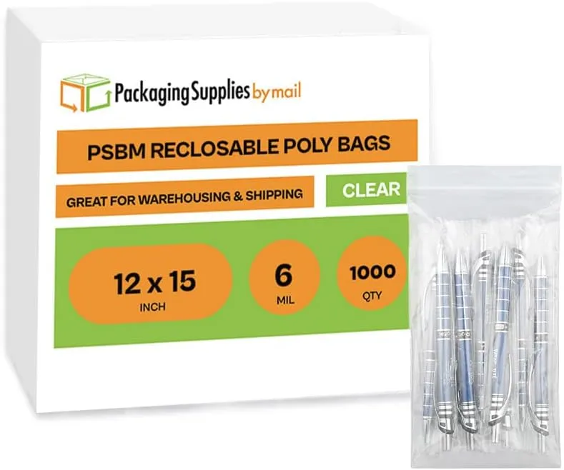 Zipper Reclosable Plastic Bags 12" x 15" 6 Mil Clear Large Polybag 1000 Count