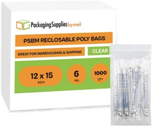 Zipper Reclosable Plastic Bags 12" x 15" 6 Mil Clear Large Polybag 1000 Count