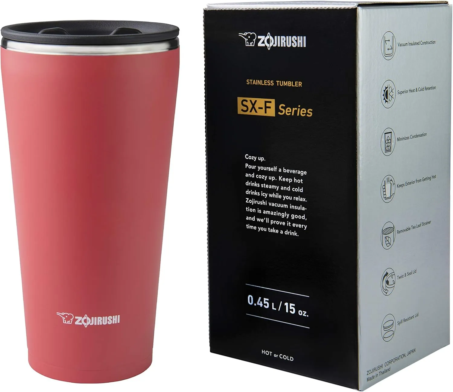 Zojirushi SX-FSE45PV Stainless Vacuum Insulated Tumbler, 15-Ounce, Coral Pink