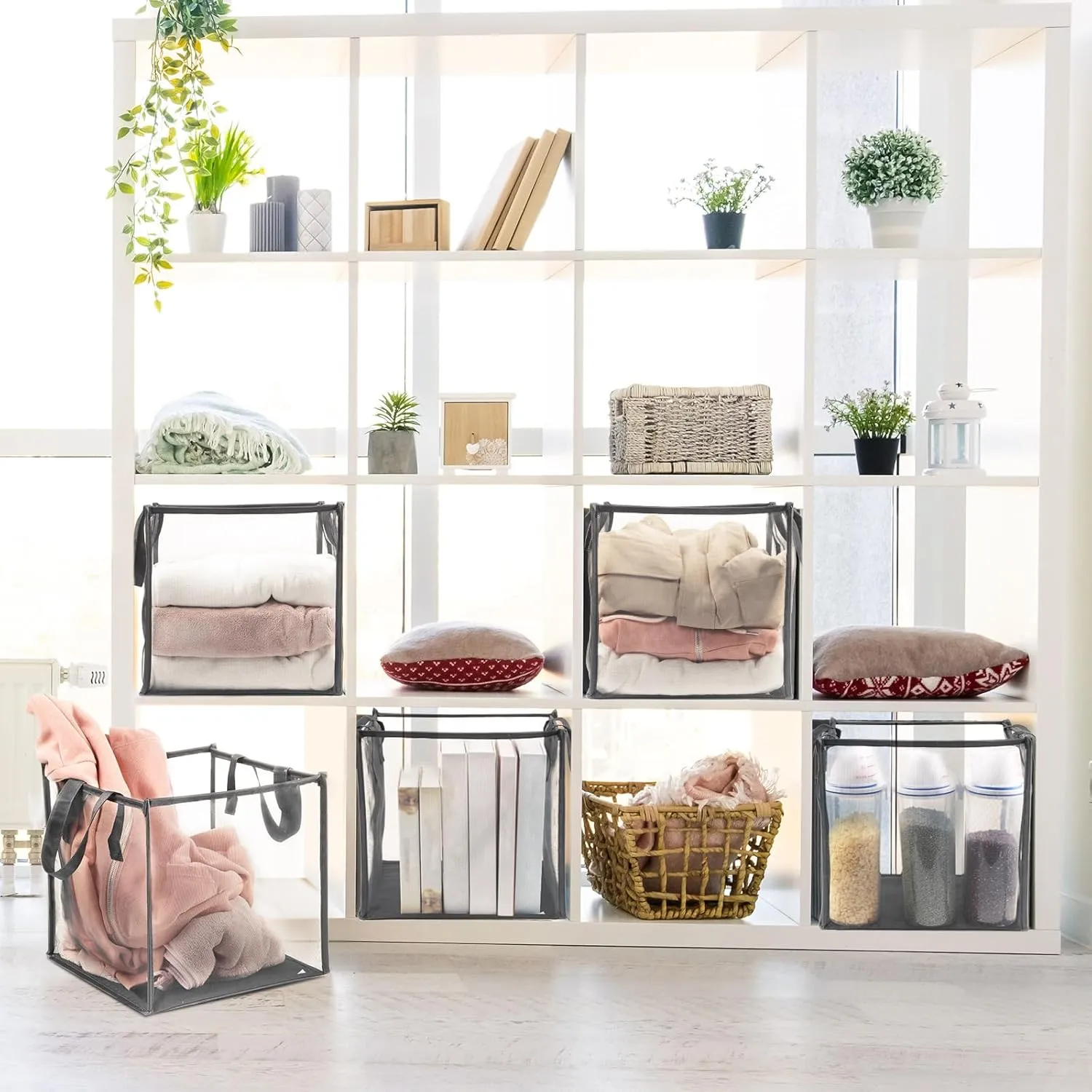 Zopeal 6 Pack Popup Laundry Hamper 13 Inch Collapsible Laundry Baskets with Handles Mesh Clothes Baskets Portable Single Layer Foldable Clothes Hamper Square Bin for Washing, Toy Storage(Grey)