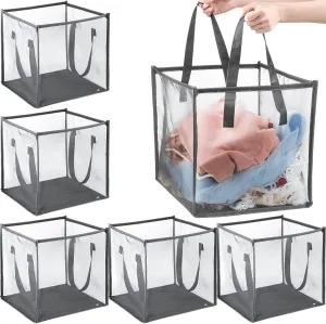 Zopeal 6 Pack Popup Laundry Hamper 13 Inch Collapsible Laundry Baskets with Handles Mesh Clothes Baskets Portable Single Layer Foldable Clothes Hamper Square Bin for Washing, Toy Storage(Grey)