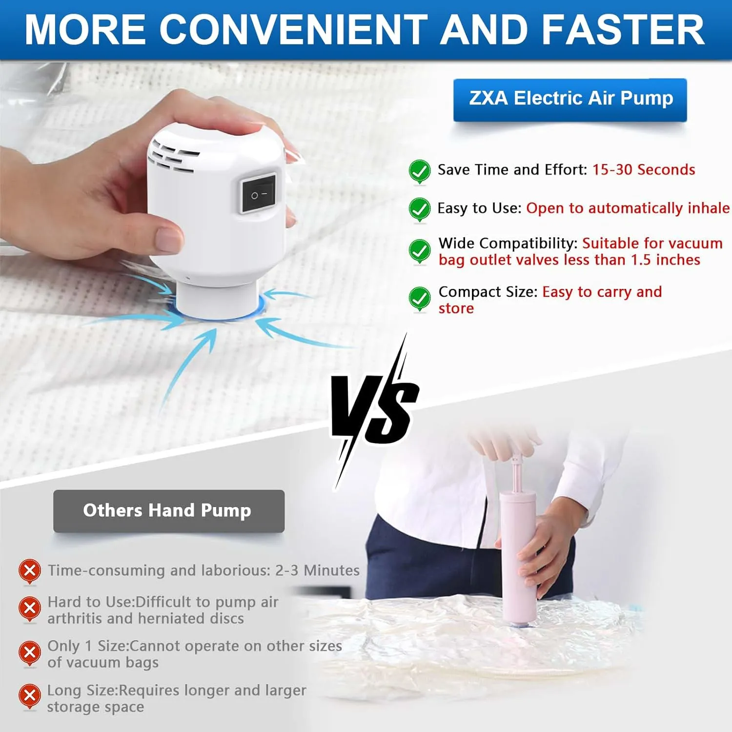 ZXA Vacuum Storage Bag with Electric Air Pump, 20 Pack (4 Jumbo, 4 Large, 4 Medium, 4 Small, 4 Roll Up Bags) Vacuum Seal Bags for Clothing, Pillows, Blanket, Duvets, Comforters, Travel