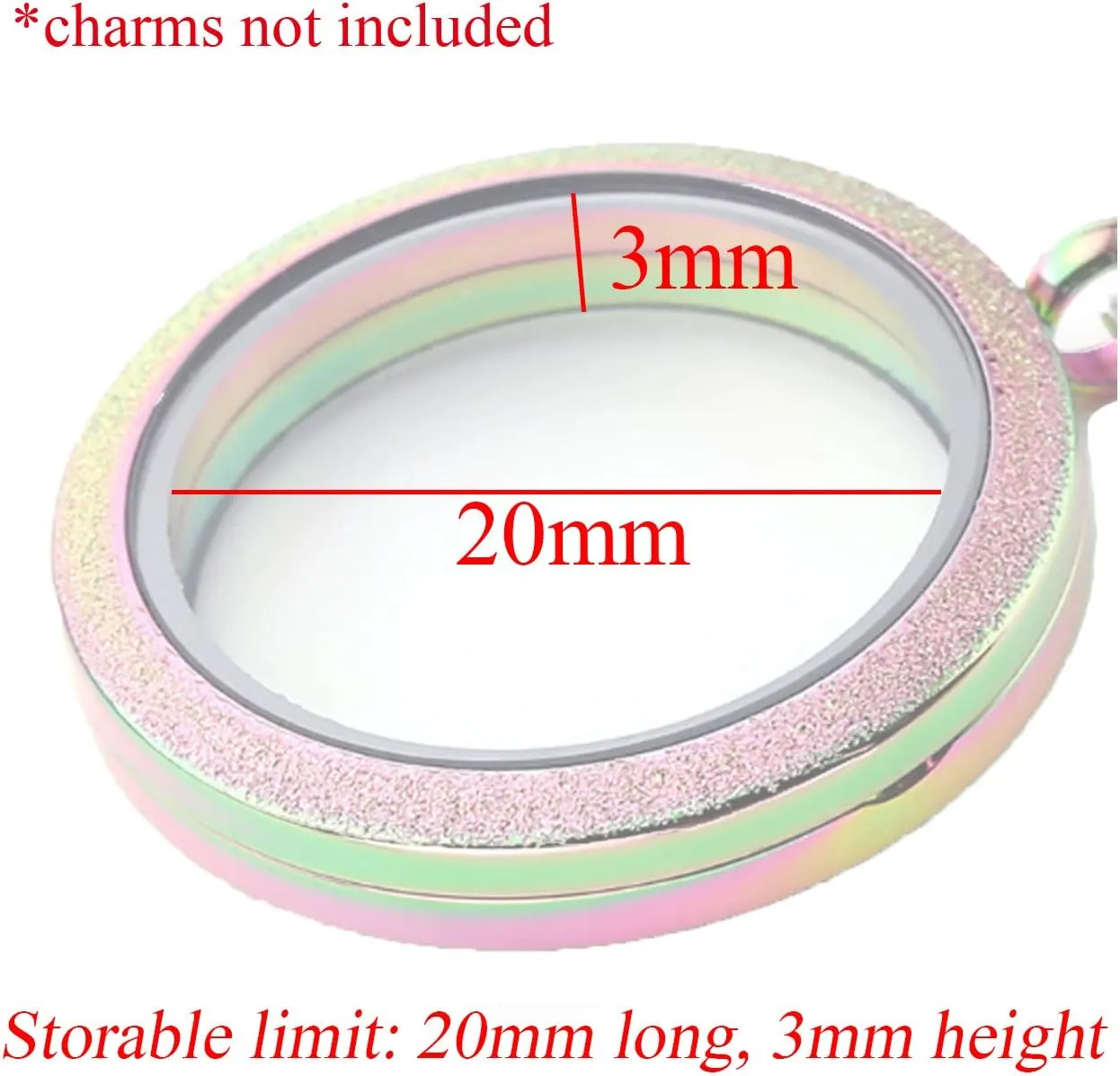 Zysta Silver Round Locket Pendant Necklace 30mm Glossy Stainless Steel Clear Glass Living Memory Floating Charms Stone Storage