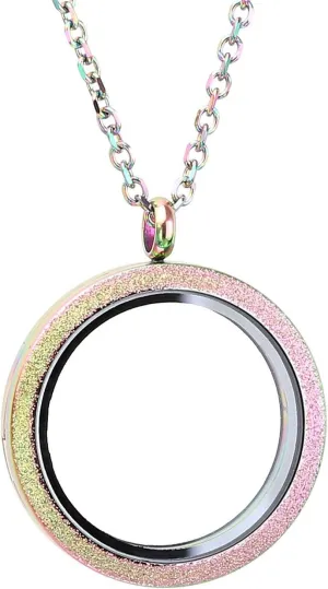 Zysta Silver Round Locket Pendant Necklace 30mm Glossy Stainless Steel Clear Glass Living Memory Floating Charms Stone Storage