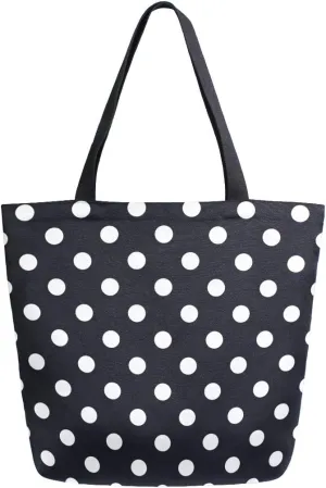 ZZXXB Black and White Polka Dot Reusable Grocery Shopping Bag Heavy Duty Canvas Tote Bag Large Collapsible Washable Handbag Shoulder for Women
