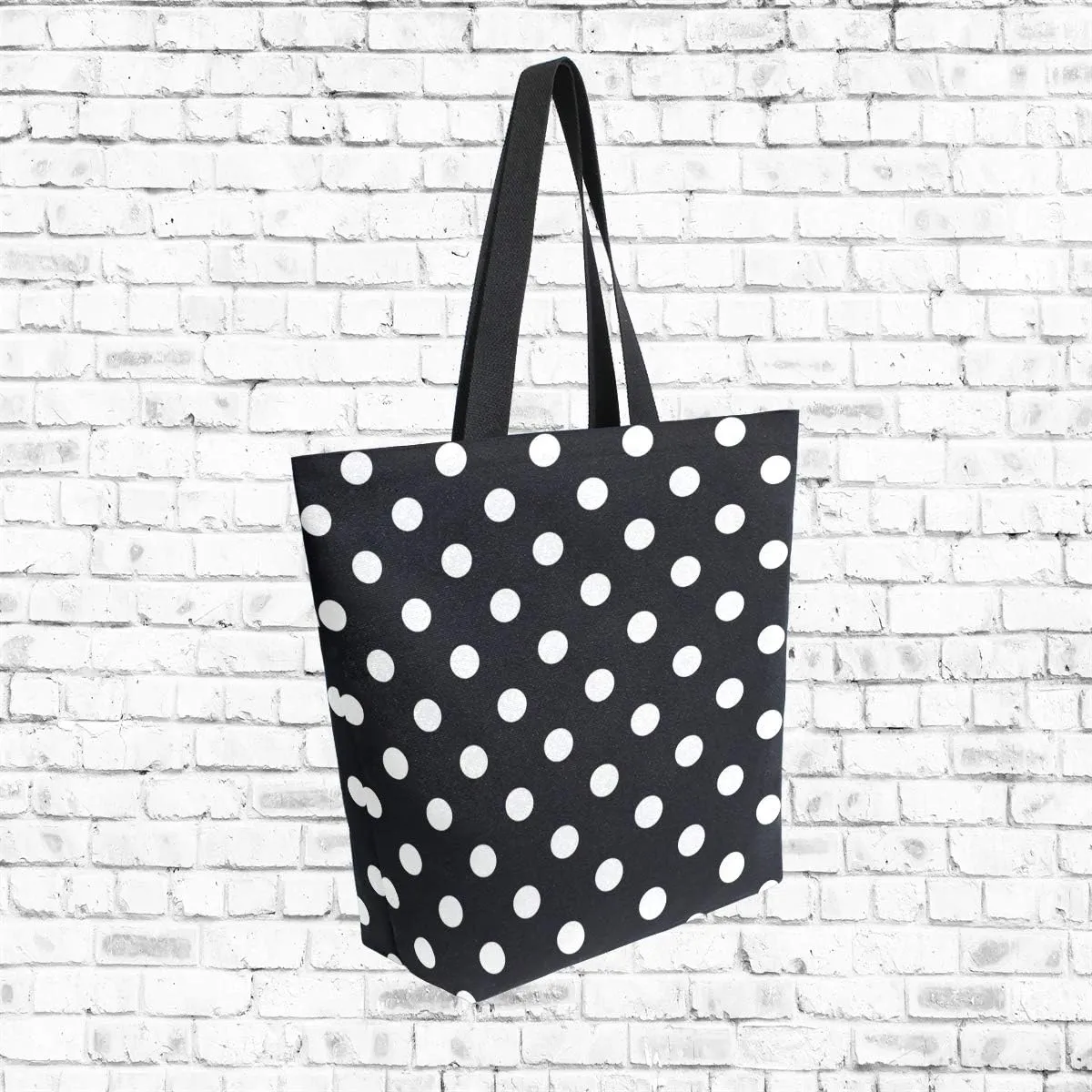 ZZXXB Black and White Polka Dot Reusable Grocery Shopping Bag Heavy Duty Canvas Tote Bag Large Collapsible Washable Handbag Shoulder for Women