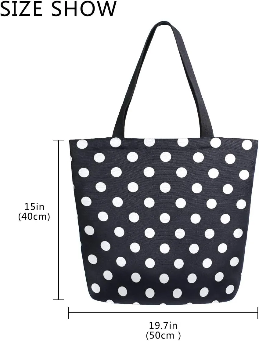 ZZXXB Black and White Polka Dot Reusable Grocery Shopping Bag Heavy Duty Canvas Tote Bag Large Collapsible Washable Handbag Shoulder for Women