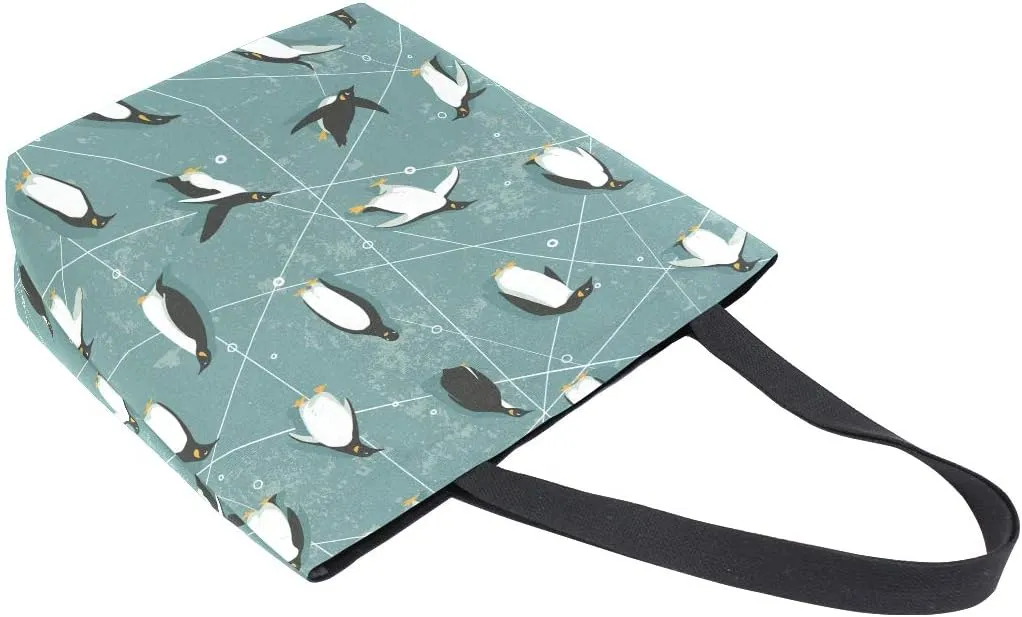 ZZXXB Penguin Skating Reusable Grocery Shopping Bag Heavy Duty Canvas Tote Bag Large Collapsible for Women