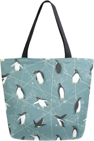 ZZXXB Penguin Skating Reusable Grocery Shopping Bag Heavy Duty Canvas Tote Bag Large Collapsible for Women