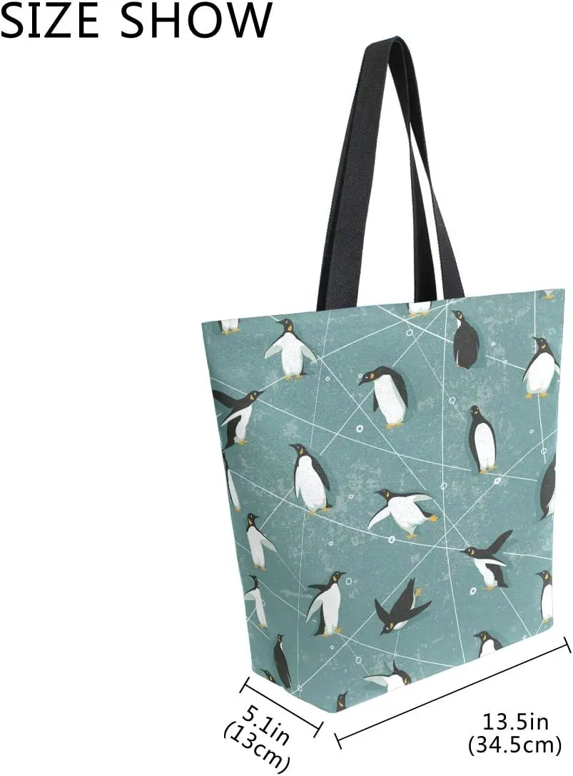 ZZXXB Penguin Skating Reusable Grocery Shopping Bag Heavy Duty Canvas Tote Bag Large Collapsible for Women